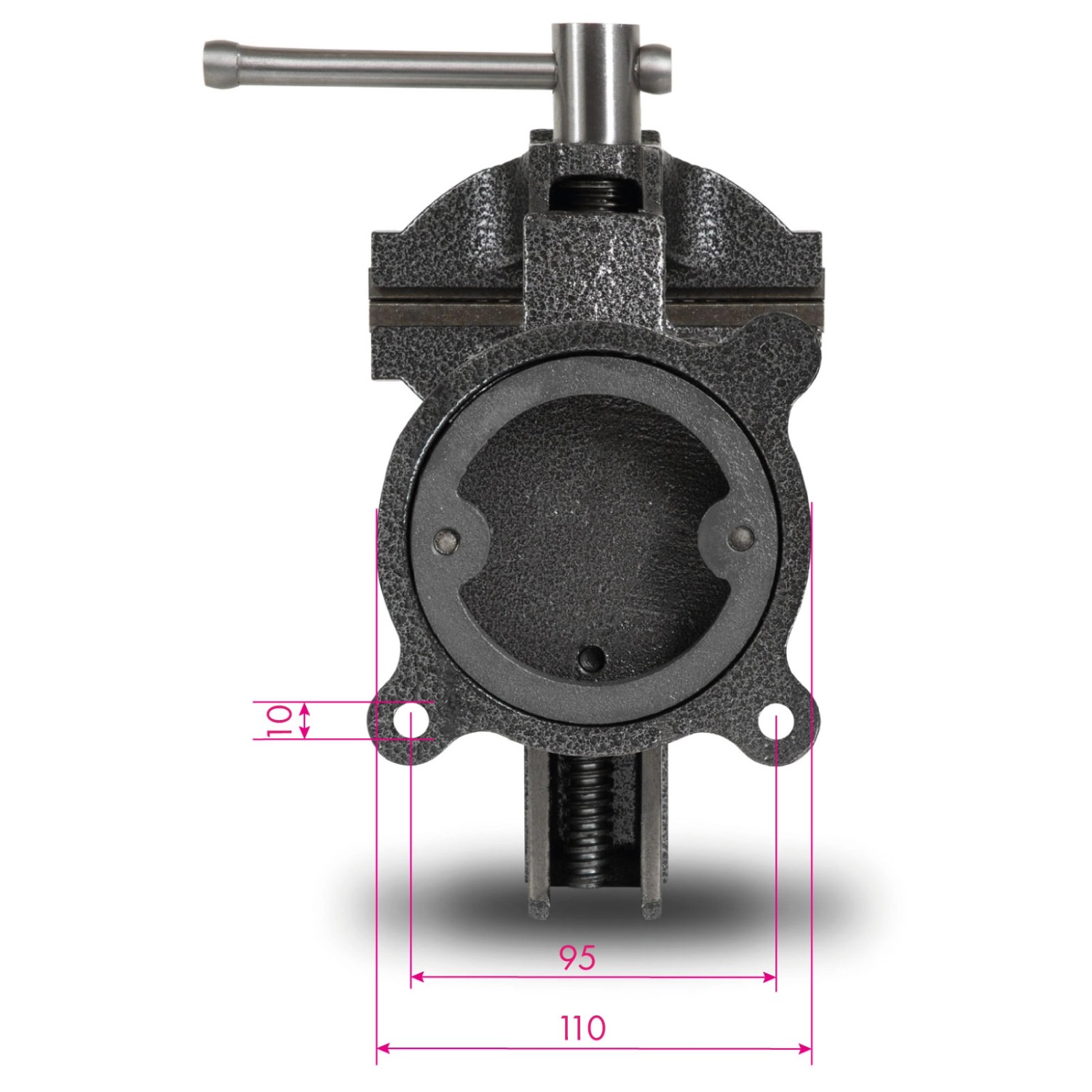 EBERTH Schraubstock, 125mm Backenbreite, drehbar, mit Maßangaben.