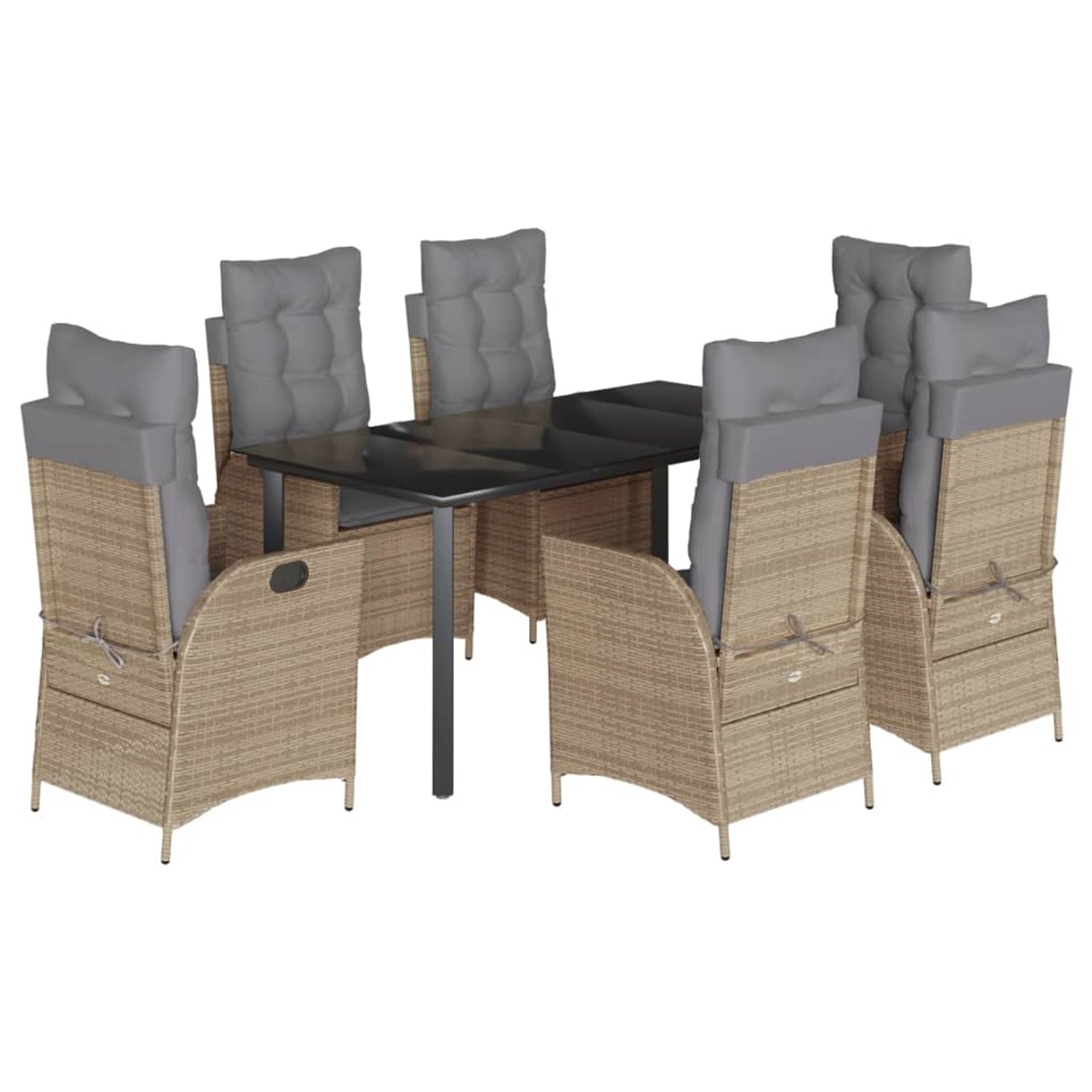 vidaXL 7-Tlg Garten-Essgruppe mit Kissen Beige Poly Rattan 3213270 günstig online kaufen