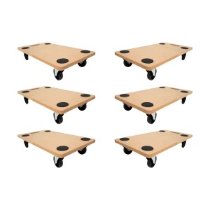6 braune Profi Transportroller mit 4 Rollen, MDF Holzplatte, Traglast 200 kg.