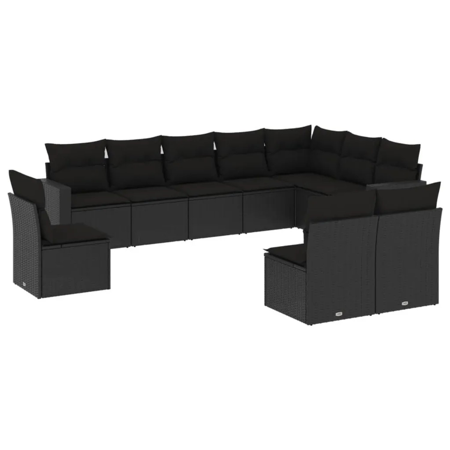 vidaXL 10-Tlg Garten-Sofagarnitur mit Kissen Schwarz Poly Rattan 3251442