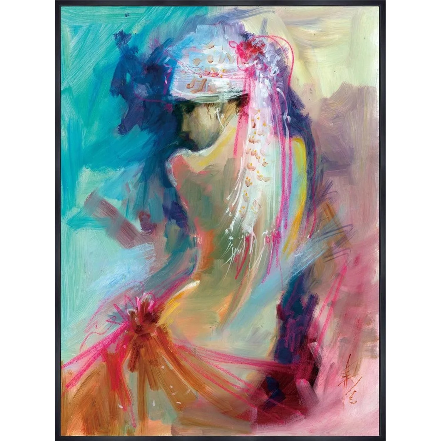 Art Universe Leinwandbild Modern Colorierter Akt mit Tuch 90 x 120 cm