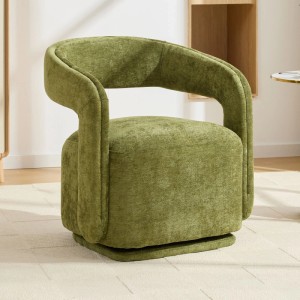 Grüner Chenille Loungesessel, 360 Grad drehbar, mit strukturierter Oberfläche. Ideal für Wohnzimmer & Leseecke.