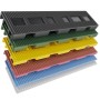 Stapel farbiger Bauheld Kunststoff Unterlegplatten 1-6 mm, geriffelt, für Fenster-Zubehör und Montage.