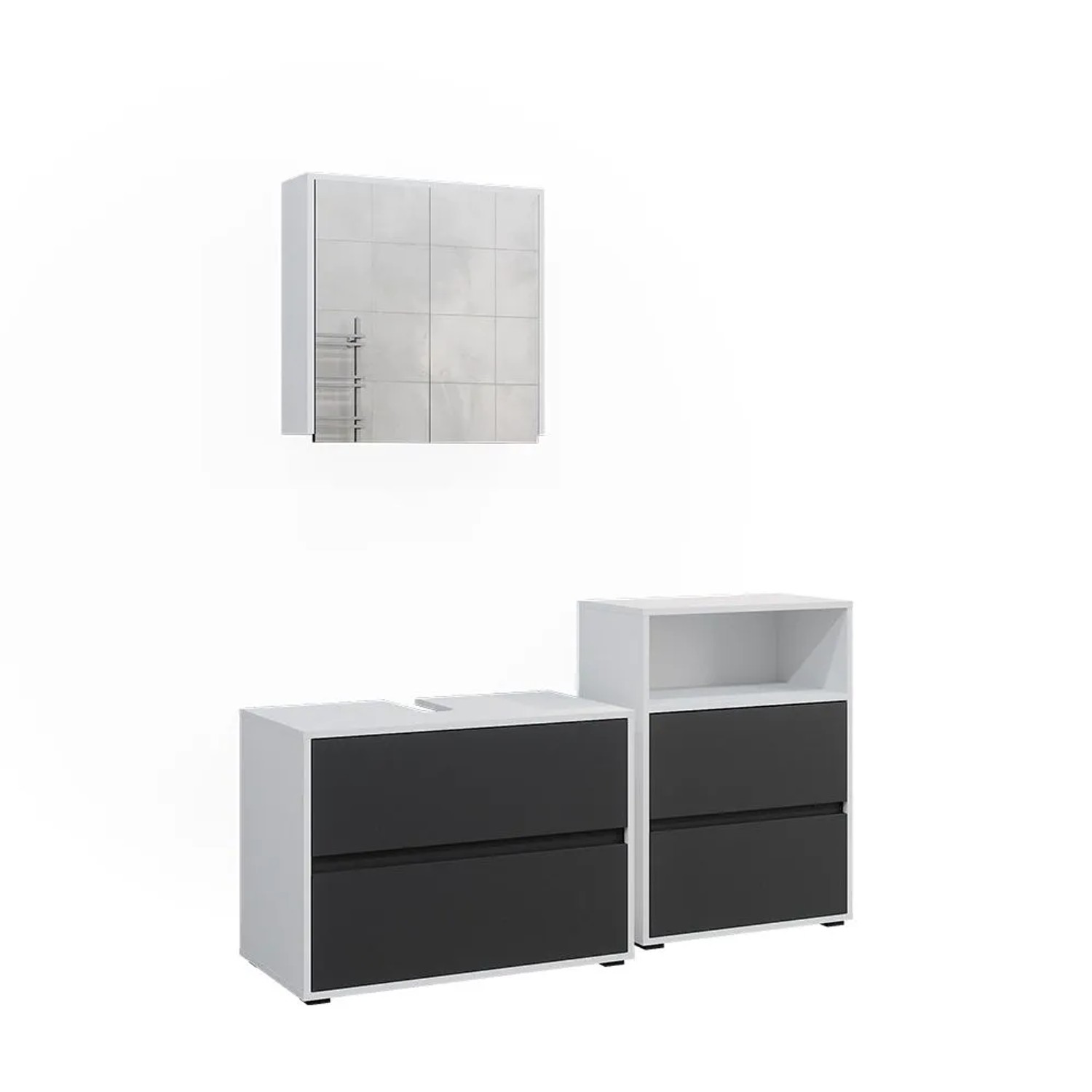 Vicco Badmöbel-Set Maltin Weiß/Anthrazit 80 x 58 3-teilig