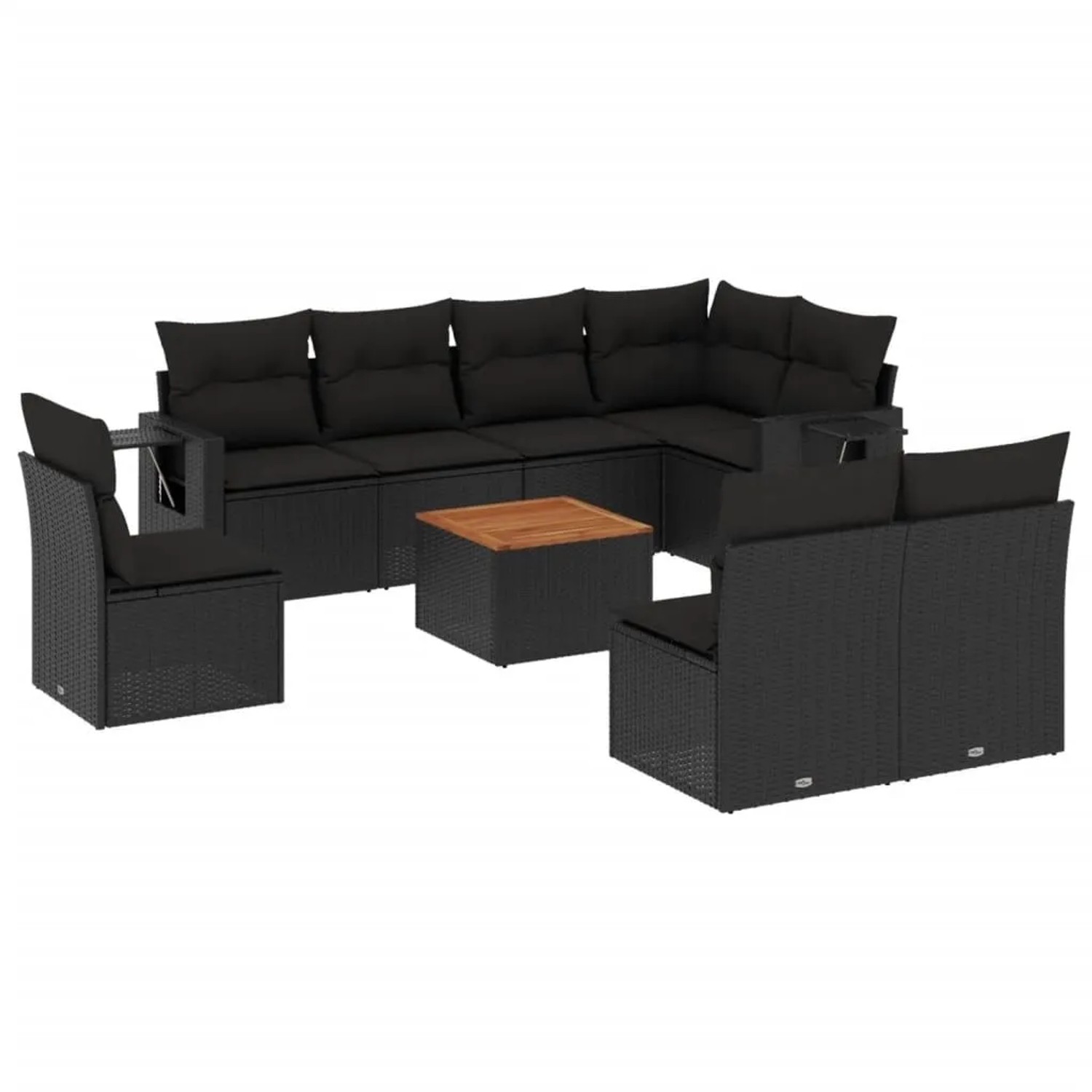 vidaXL 9-Tlg Garten-Sofagarnitur mit Kissen Schwarz Poly Rattan 3224599