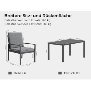 MeXo Garten Essgruppe aus Aluminium für 6 Personen Grau