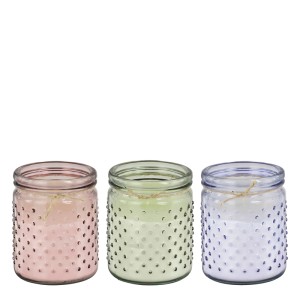 Mica Decorations Duftkerzen Zitronelleol, bunt sortiert, Ø 10cm, im Glas mit Noppen.