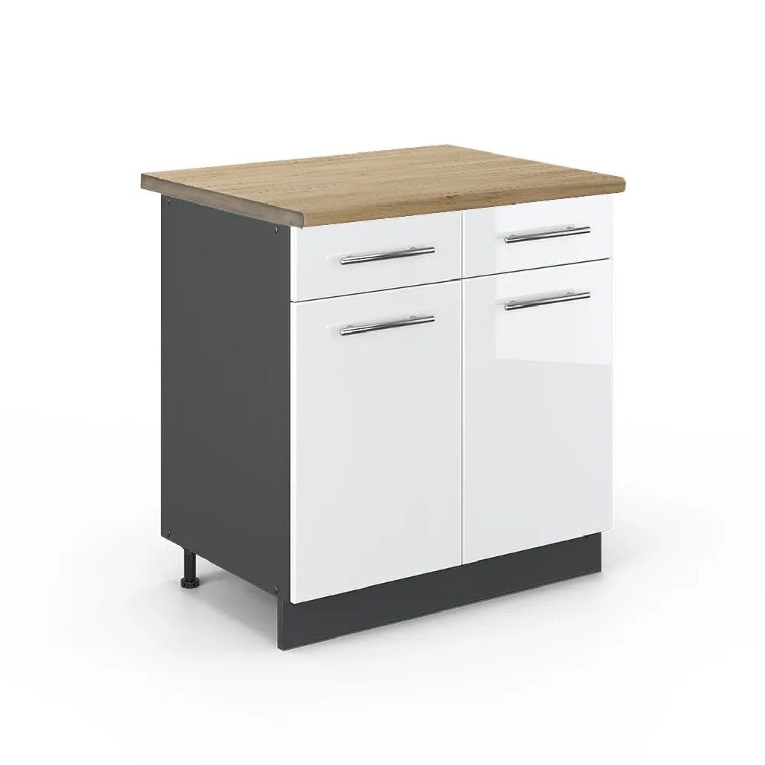 Vicco Küchenunterschrank Fame-Line Weiß Hochglanz Anthrazit 80 cm AP Eiche