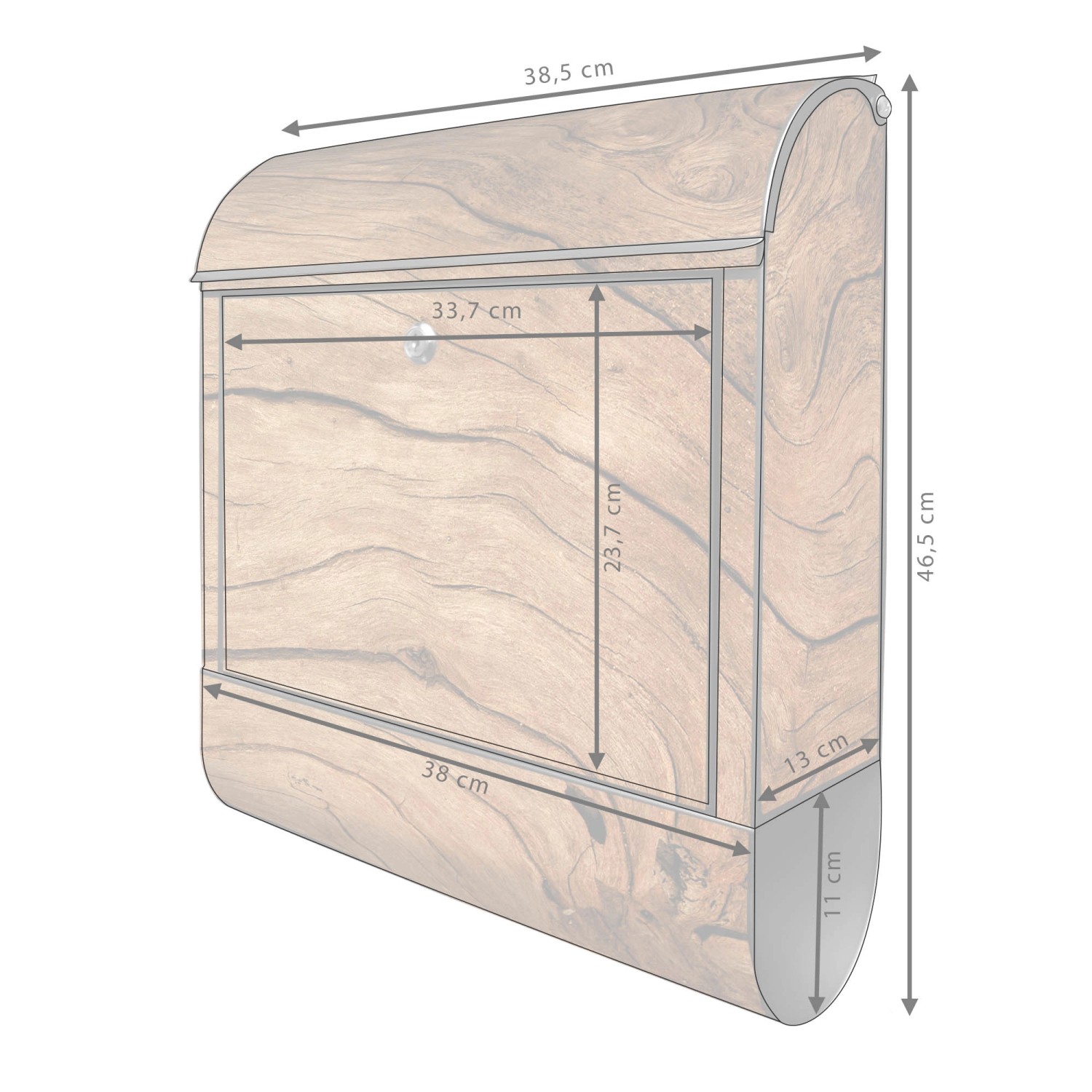 Banjado Design Briefkasten, schwarz pulverbeschichtet mit Holz Motiv und Zeitungsfach.