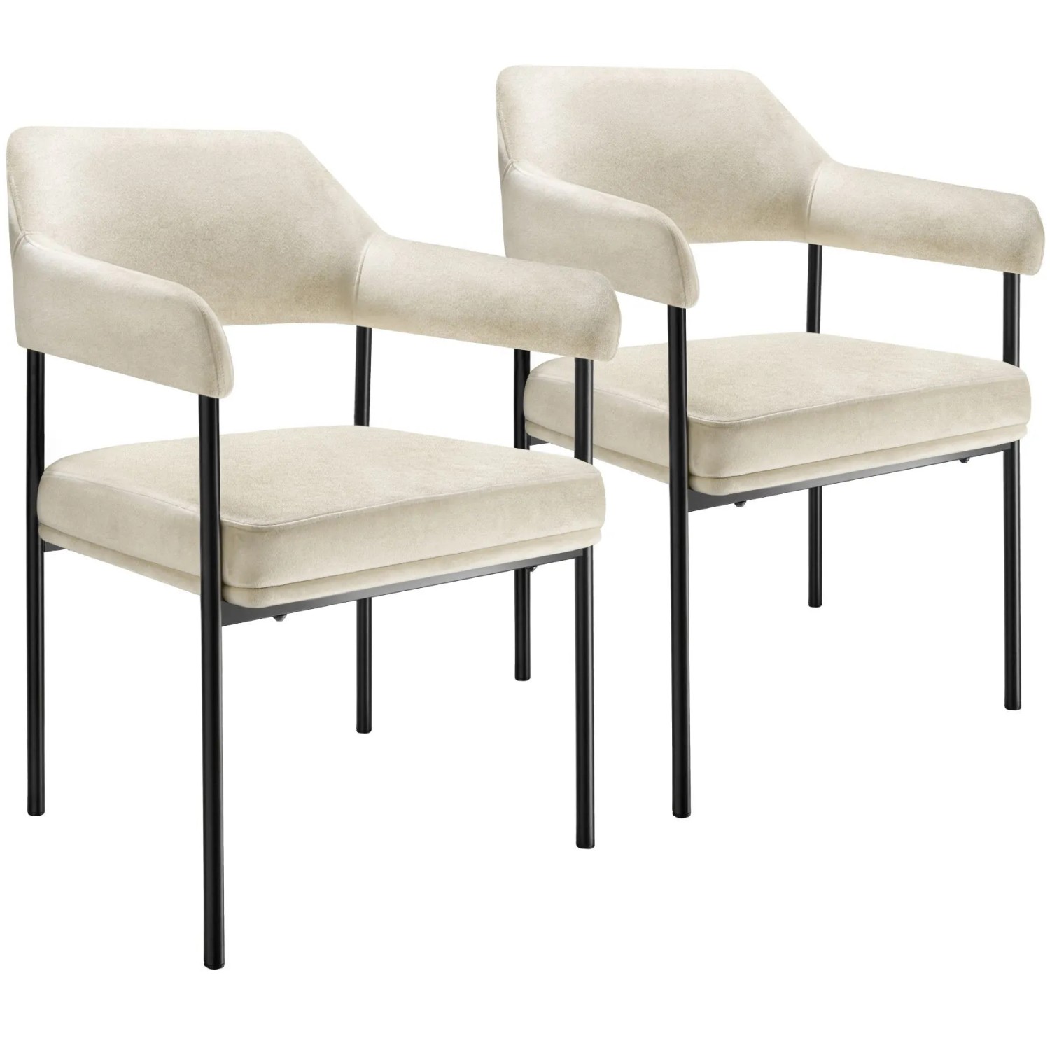 Tectake Armlehnstuhl Doé Gepolstert Durchgehende Lehne  2Er Set 62 x 58 x 85 cm Samtoptik Off White