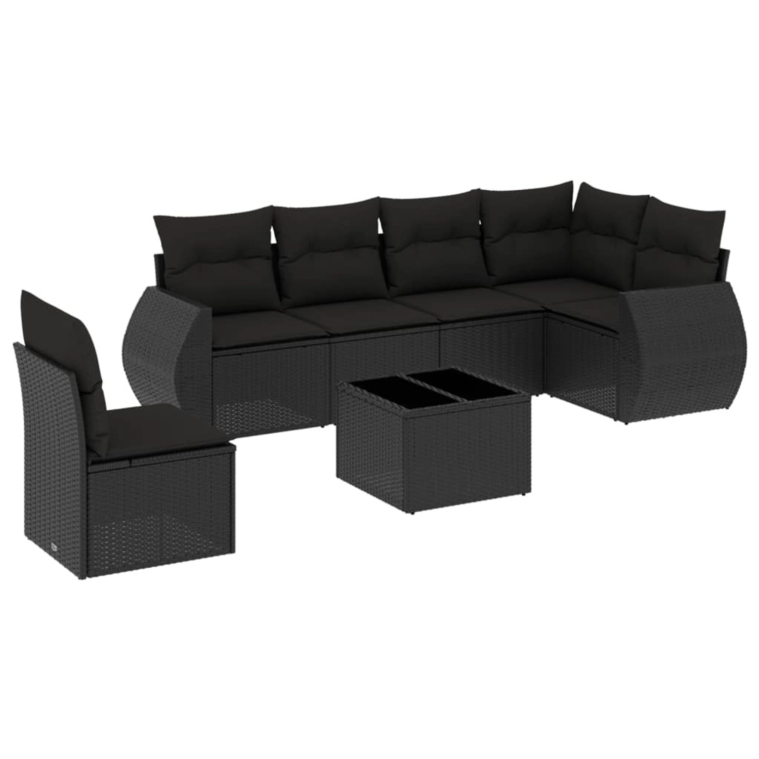 vidaXL 7-Tlg Garten-Sofagarnitur mit Kissen Schwarz Poly Rattan 3221434 günstig online kaufen