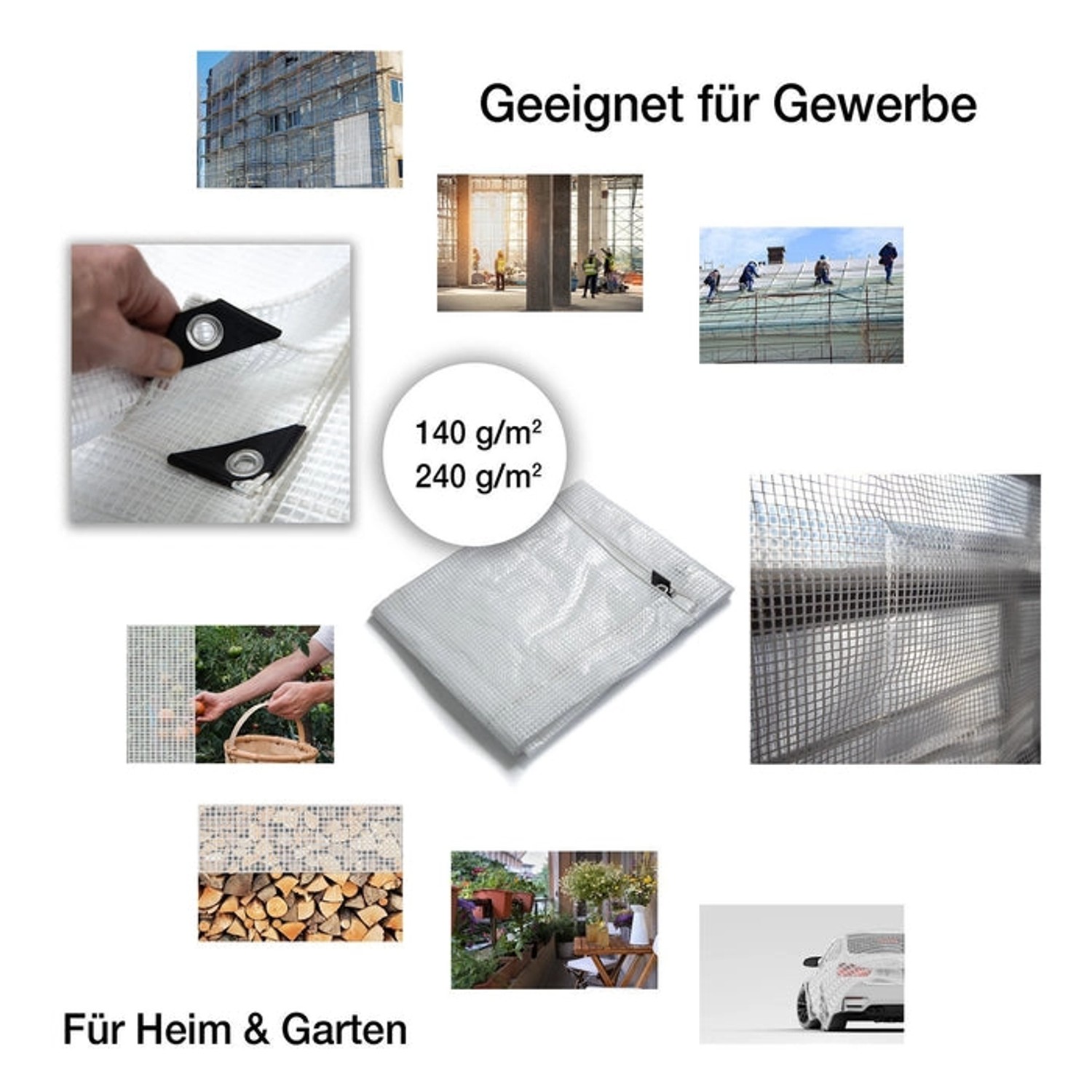 KARAT Abdeckplane 240 g/m² weiß: Reißfeste, wasserdichte Plane mit Ösen für Bau, Haus und Garten.