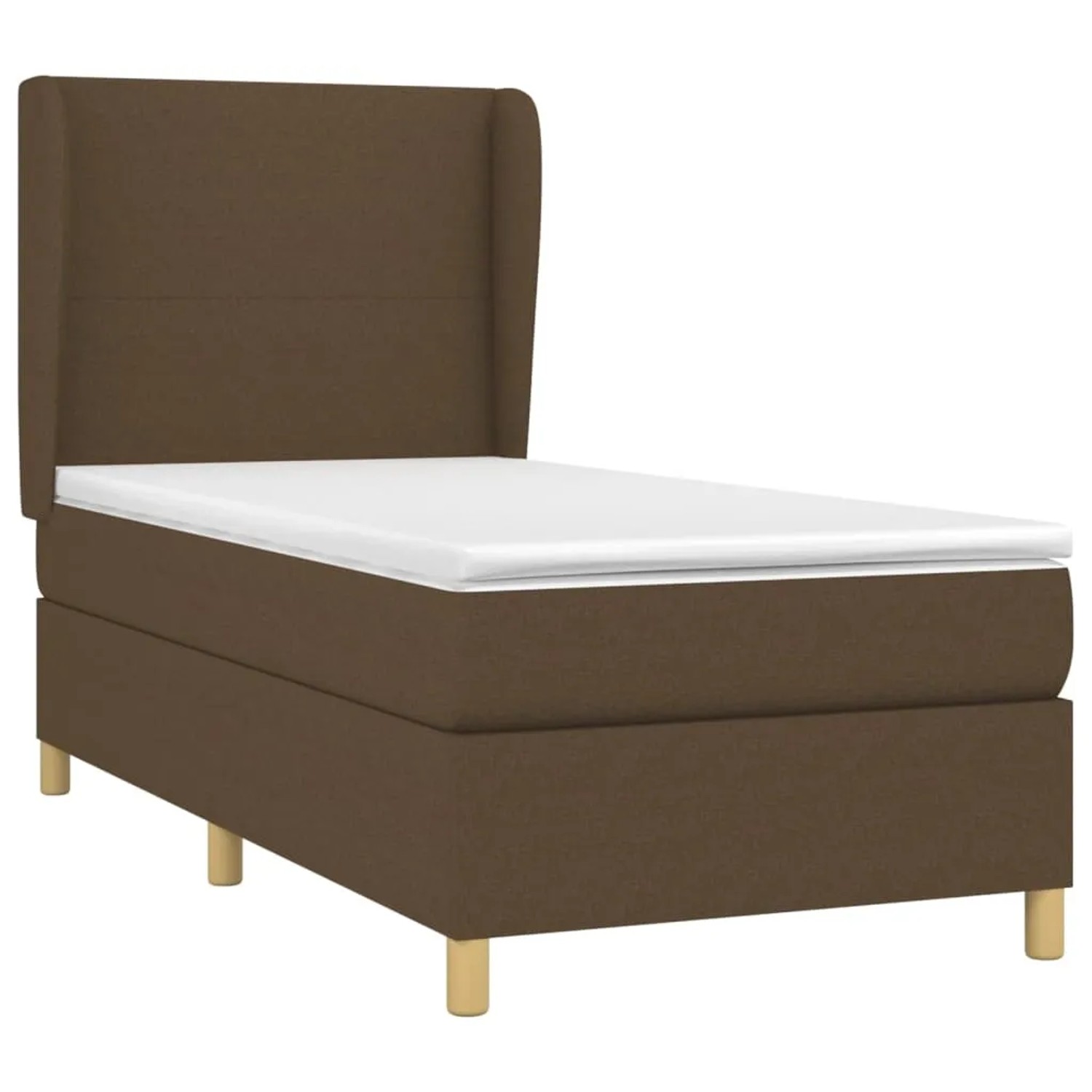 Dunkelbraunes Boxspringbett 100x200 cm mit Matratze und Kopfteil.