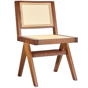 Tectake Holzstuhl Lissy, dunkle Eiche, Boho Stil. Wiener Geflecht an Rückenlehne und Sitzfläche, A-Beine.