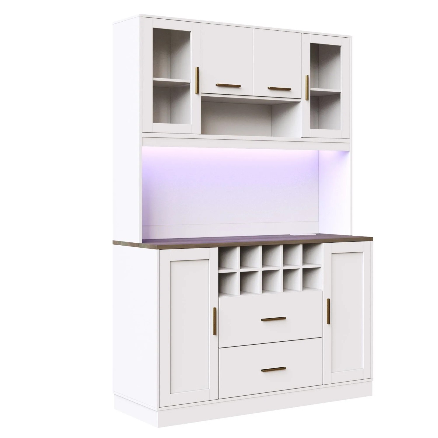 Merax Seitenschrank 120x36,3x180 cm Schwarz Weiß 6 Türen 2 Schubladen LED
