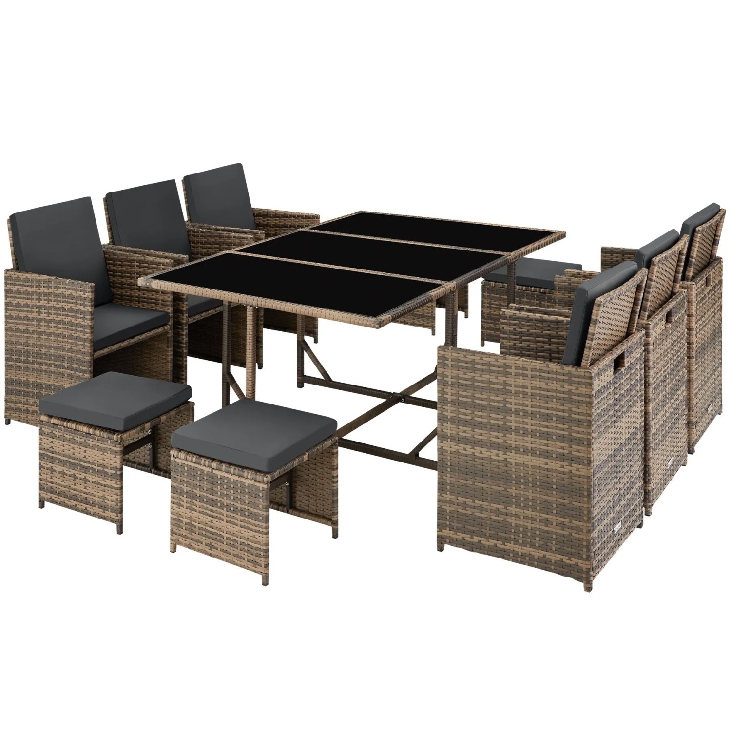 Tectake Rattan Sitzgruppe Malaga Für 6 Bis 10 Personen Widerstandsfähig  53 x 53 x 87 cm Natur