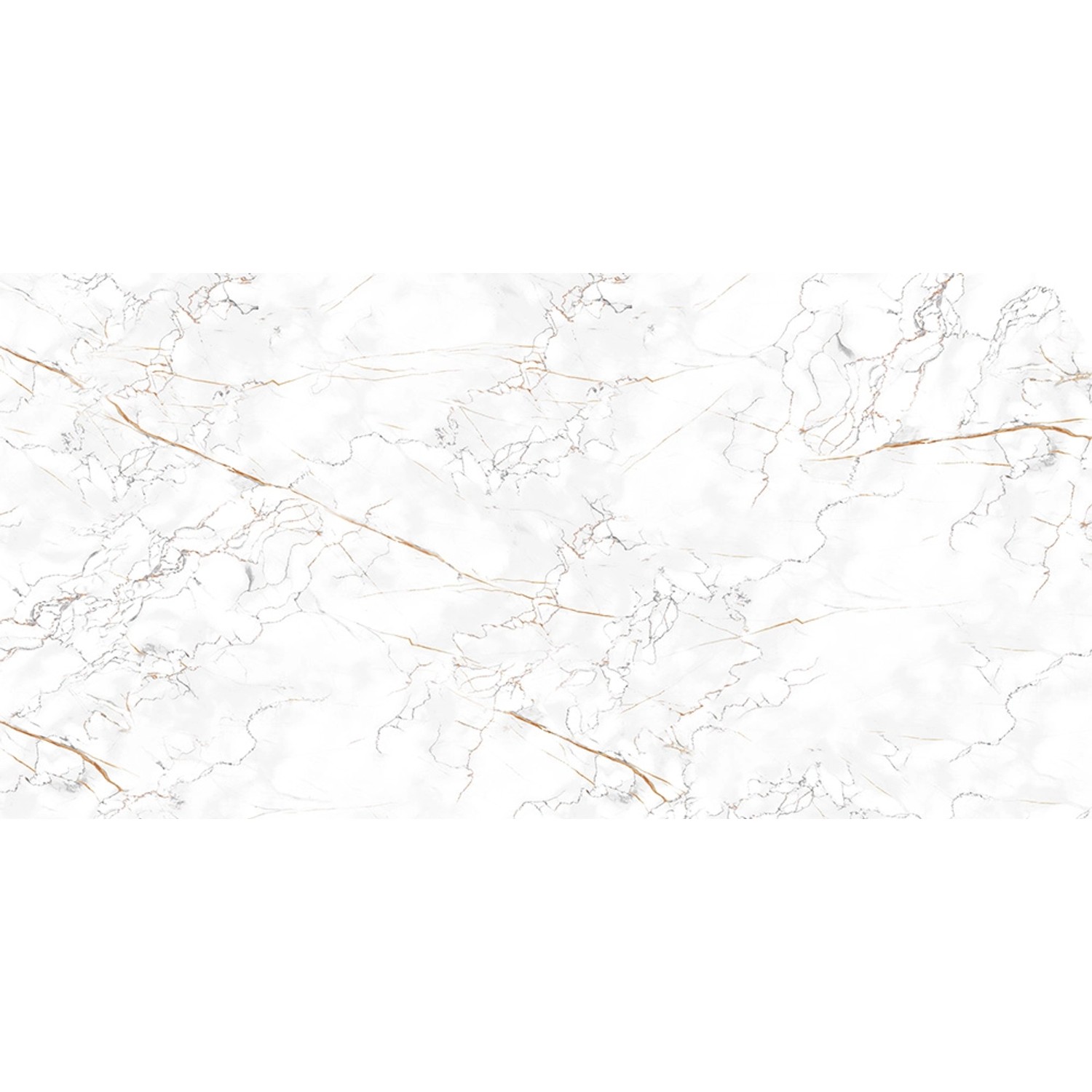 Bodenfliese Wave, Feinsteinzeug in Marmoroptik, weiß glänzend, 60x120 cm.