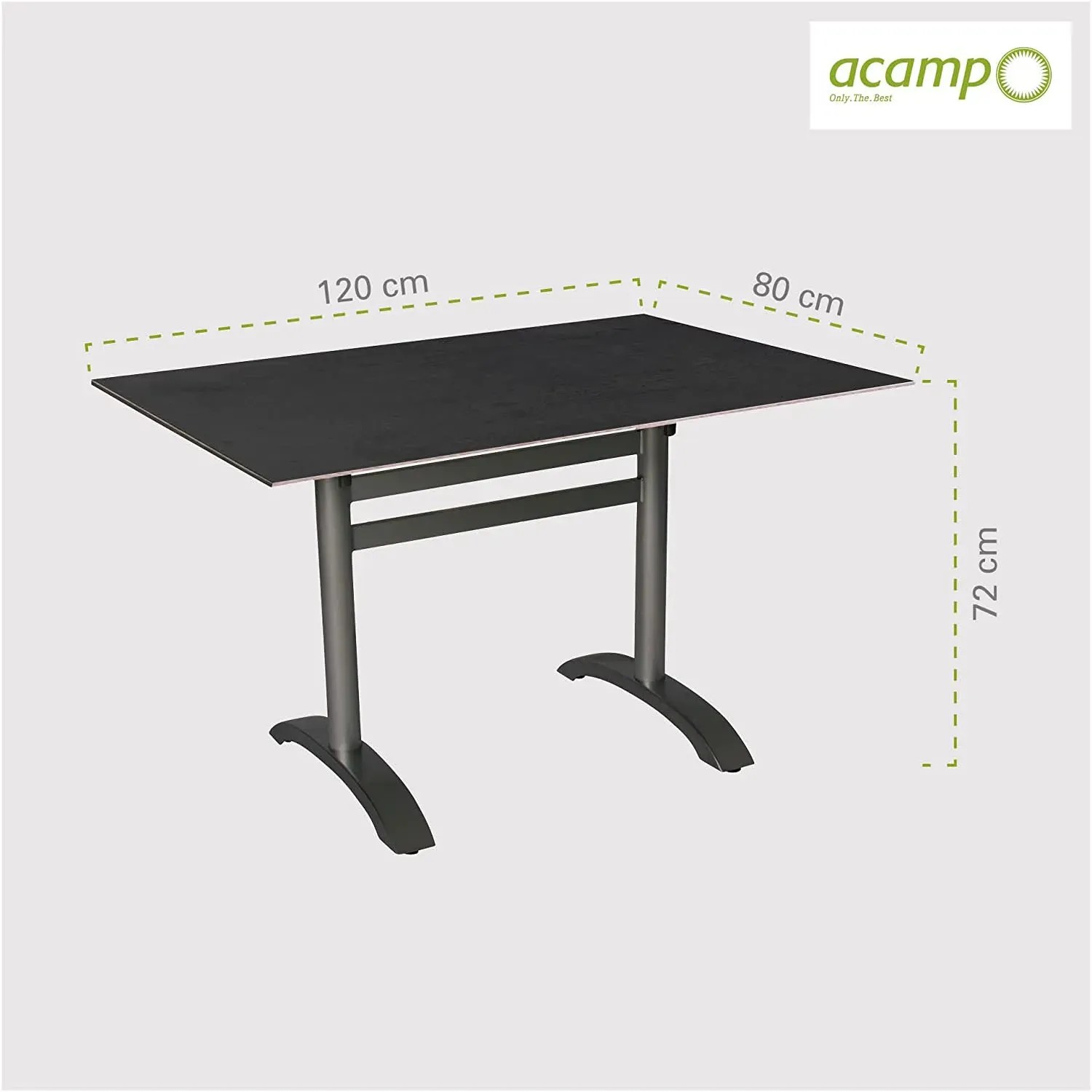 Acamp Acaplan Tisch Anthrazit, abklappbarer Gartentisch mit HPL-Tischplatte, 120x80x72 cm.