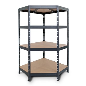 Anthrazitfarbenes Ar Shelving Eck-Schwerlastregal mit 4 HDF-Böden (FSC®) für Büro, Keller oder Garage.