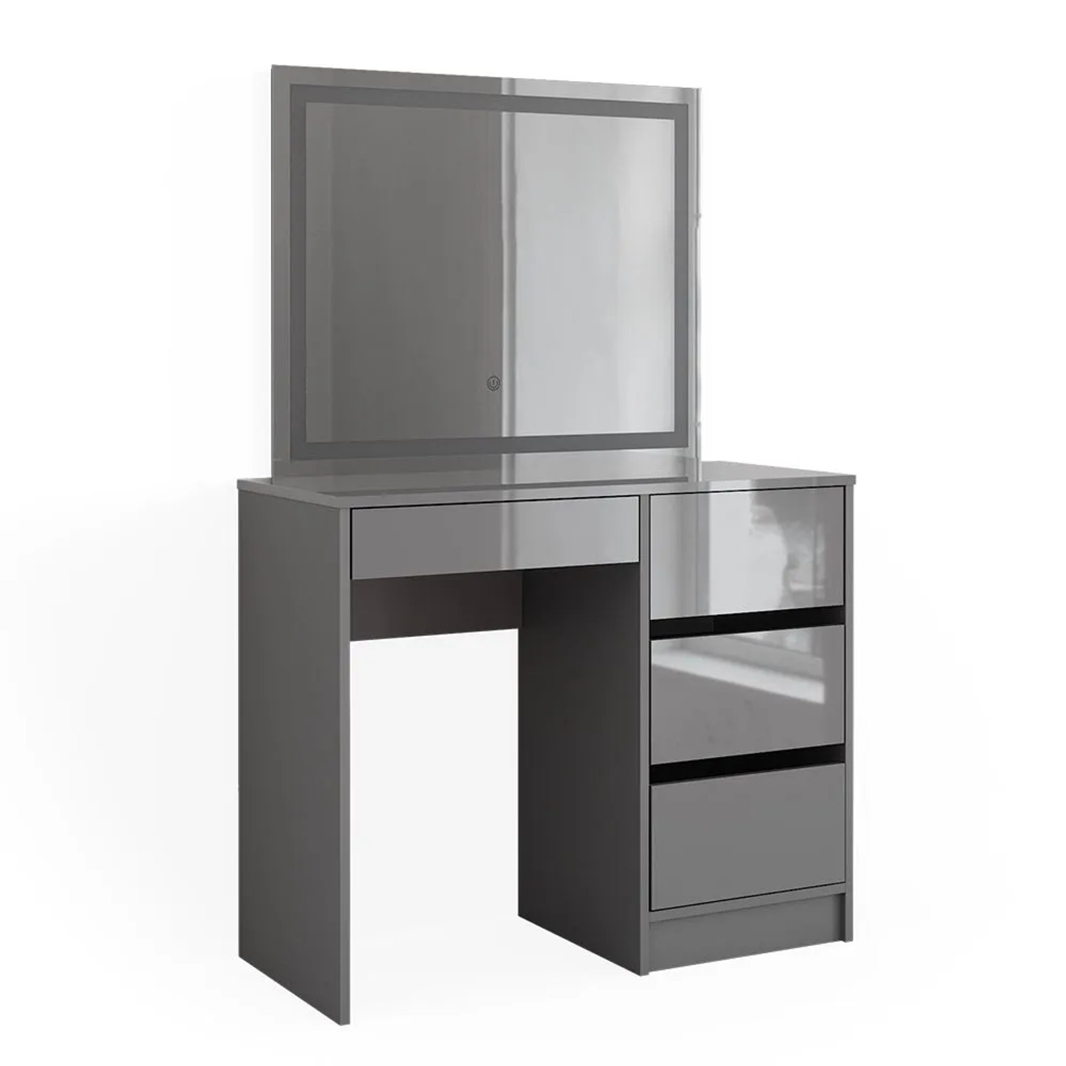 Vicco Schminktisch-Set Sherry Grau Hochglanz 90 x 140 mit LED-Spiegel