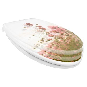 Banjado Familien WC-Sitz mit Absenkautomatik und Blumenmotiv 'Schmuckkörbchen'.