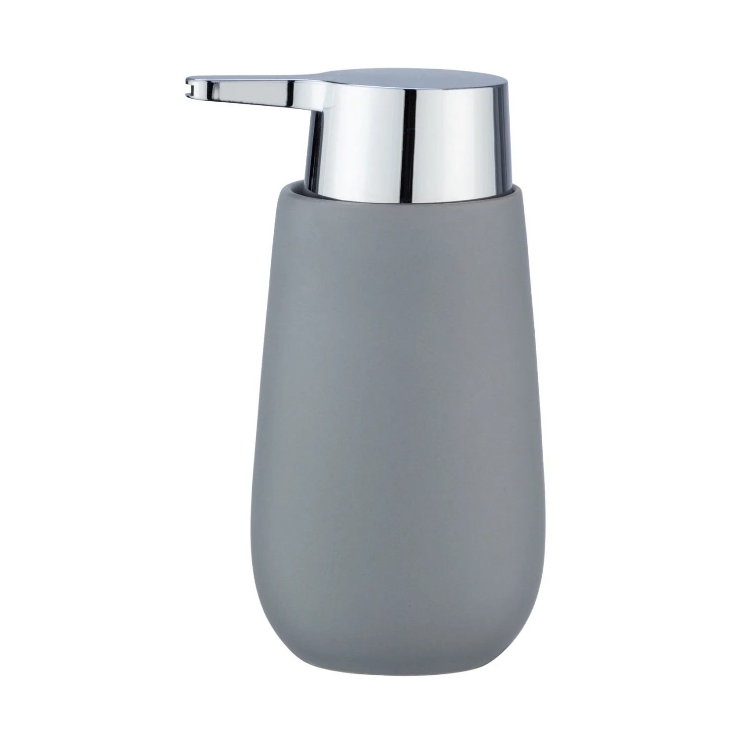 Grauer Wenko Seifenspender Badi aus Keramik mit Chrom-Pumpe, 0.32 l.
