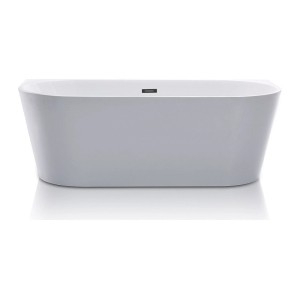 Weiße, freistehende Vente-unique Divina Badewanne, 170 cm, aus Acryl. Glattes, geschwungenes Design mit dunklem Überlauf.