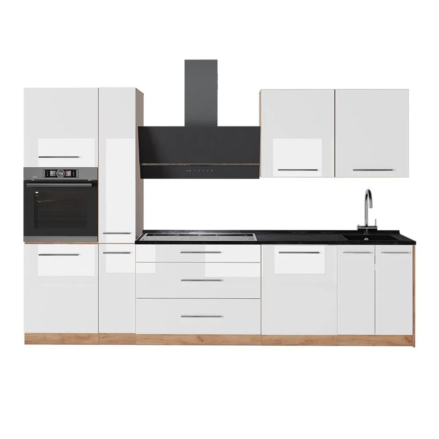 Vicco Küchenzeile Fame-Line Weiß Hochglanz/Goldkraft Eiche 310 x 207 AP Anthrazit Art Nr 64308