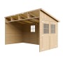 Timbela Anbau-Gartenhaus M340, 8 m², Holz, ohne Seitenwand und Boden. Mit Doppeltür und Fenster.