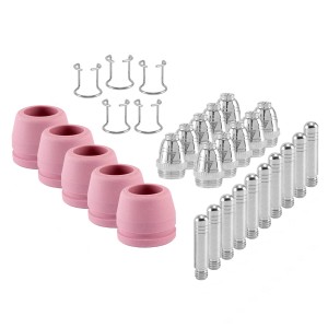 STAHLWERK Plasmazubehör Set P-60, 30-teilig: Düsen, Elektroden, Keramikkappen und Abstandshalter.