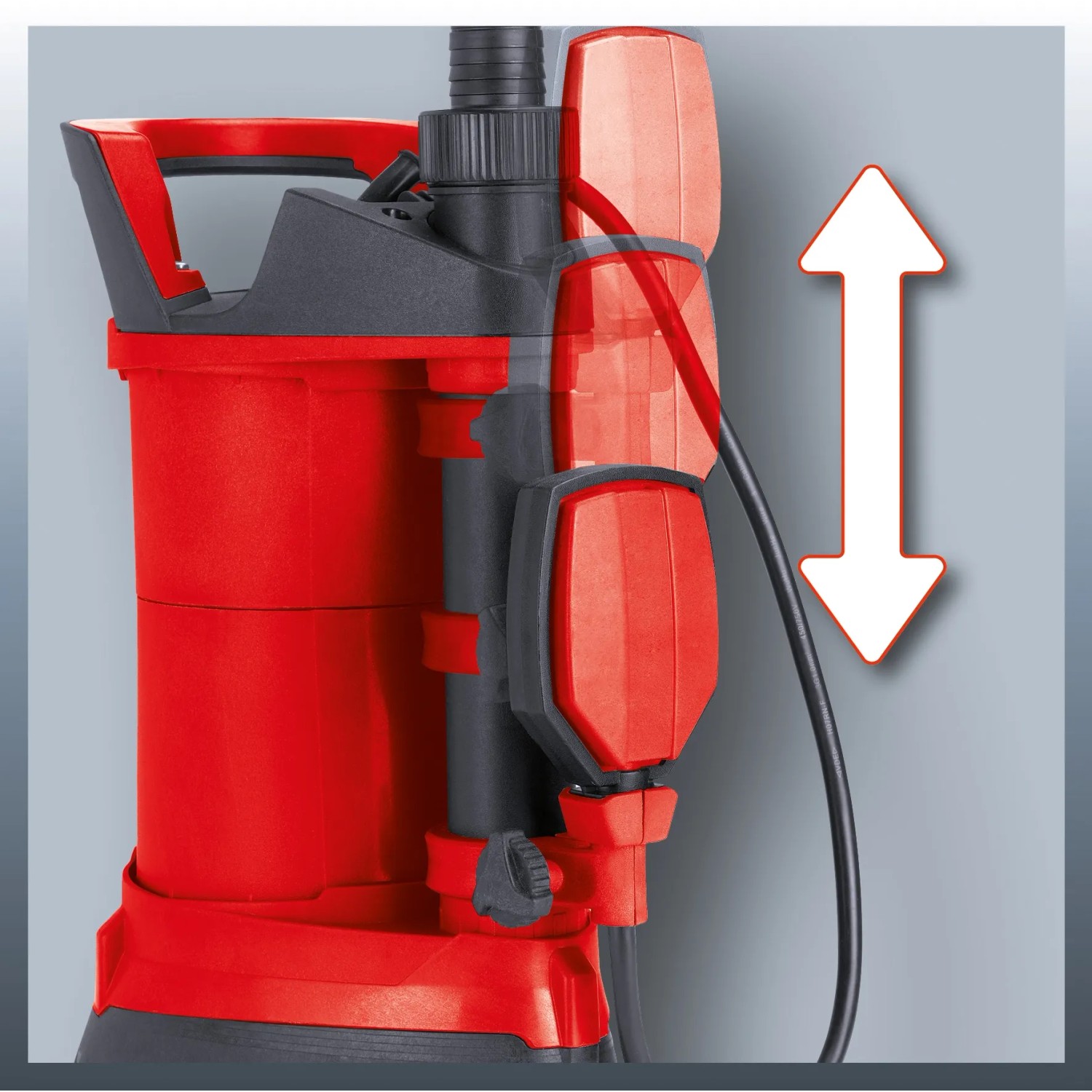 Einhell GE-DP 3925 ECO Schmutzwasserpumpe mit verstellbarem Schwimmerschalter.