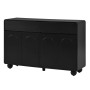 Schwarzes Merax Sideboard mit geschwungenen Türen, zwei Schubladen und runden Metallfüßen.