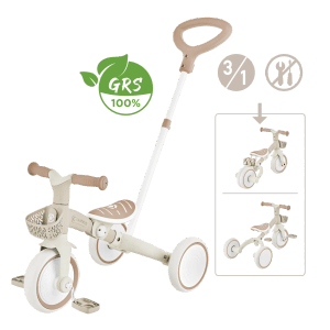 Globber Learning Trike 3in1 Plus Dreirad und Laufrad für Kinder 8/7 Zoll TPR-Sattel Höhenverstellb Taupe