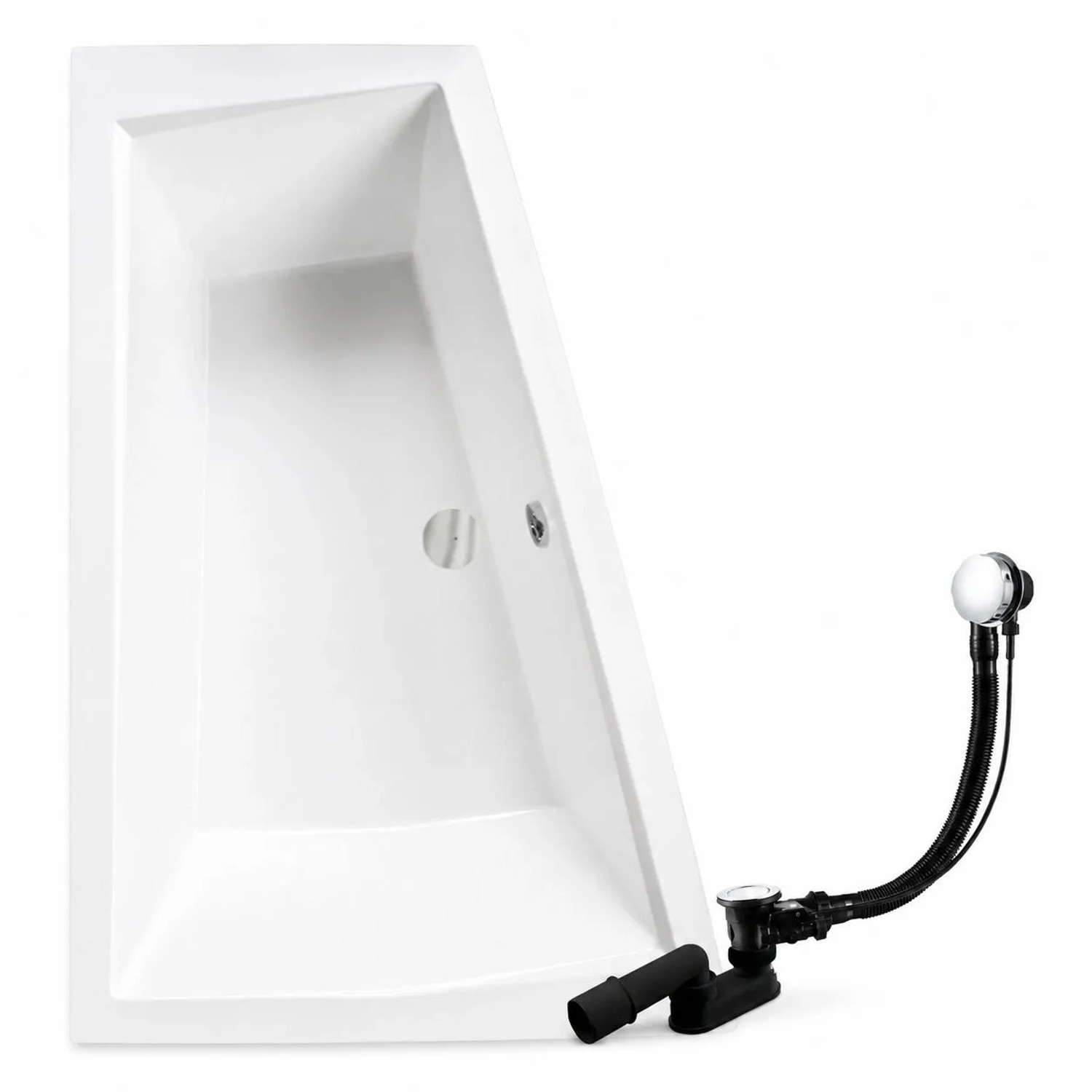 KOLMAN Badewanne Eckwanne 180 x 125 Cm Links Mit Bambus Badewannenablage Inkl. Ablauf Und Füße