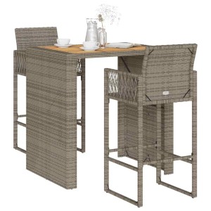 vidaXL 3-tlg. Gartenbar-Set aus grauem Rattan mit Akazienholz-Tischplatte. Perfekt für den Garten.