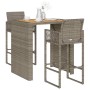vidaXL 3-tlg. Gartenbar-Set aus grauem Rattan mit Akazienholz-Tischplatte. Perfekt für den Garten.