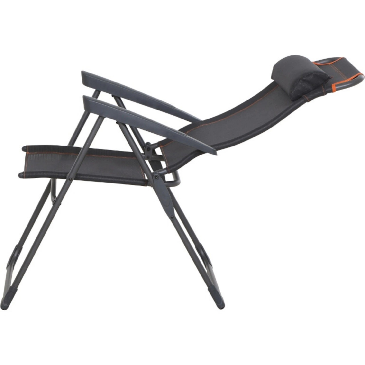 Siena Garden Campingsessel Comfort, anthrazitfarben, mit verstellbarer Rückenlehne und Kopfkissen.