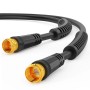 Schwarzes SAT Kabel mit zwei vergoldeten F-Steckern. Koaxialkabel für Audio & Video, Receiver und TV.