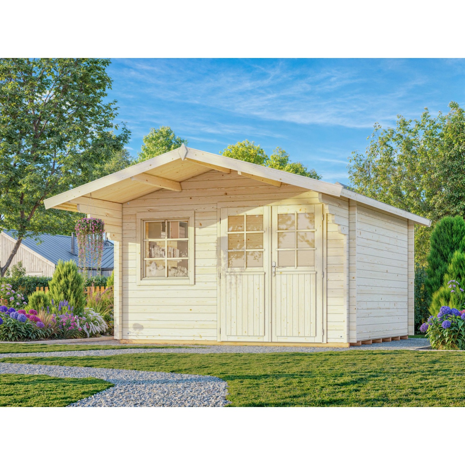 Palmako Gartenhaus Sally 360 x 360 cm Lackiert Grau-Weiß FSC® günstig online kaufen
