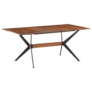 vidaXL Esstisch aus Mango Massivholz, 180x90 cm, mit schwarzem Stahlgestell.