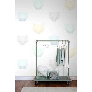 ESTAhome Fototapete Tierköpfe in Mint, Blau und Grau, 200x279 cm für Kinderzimmer.