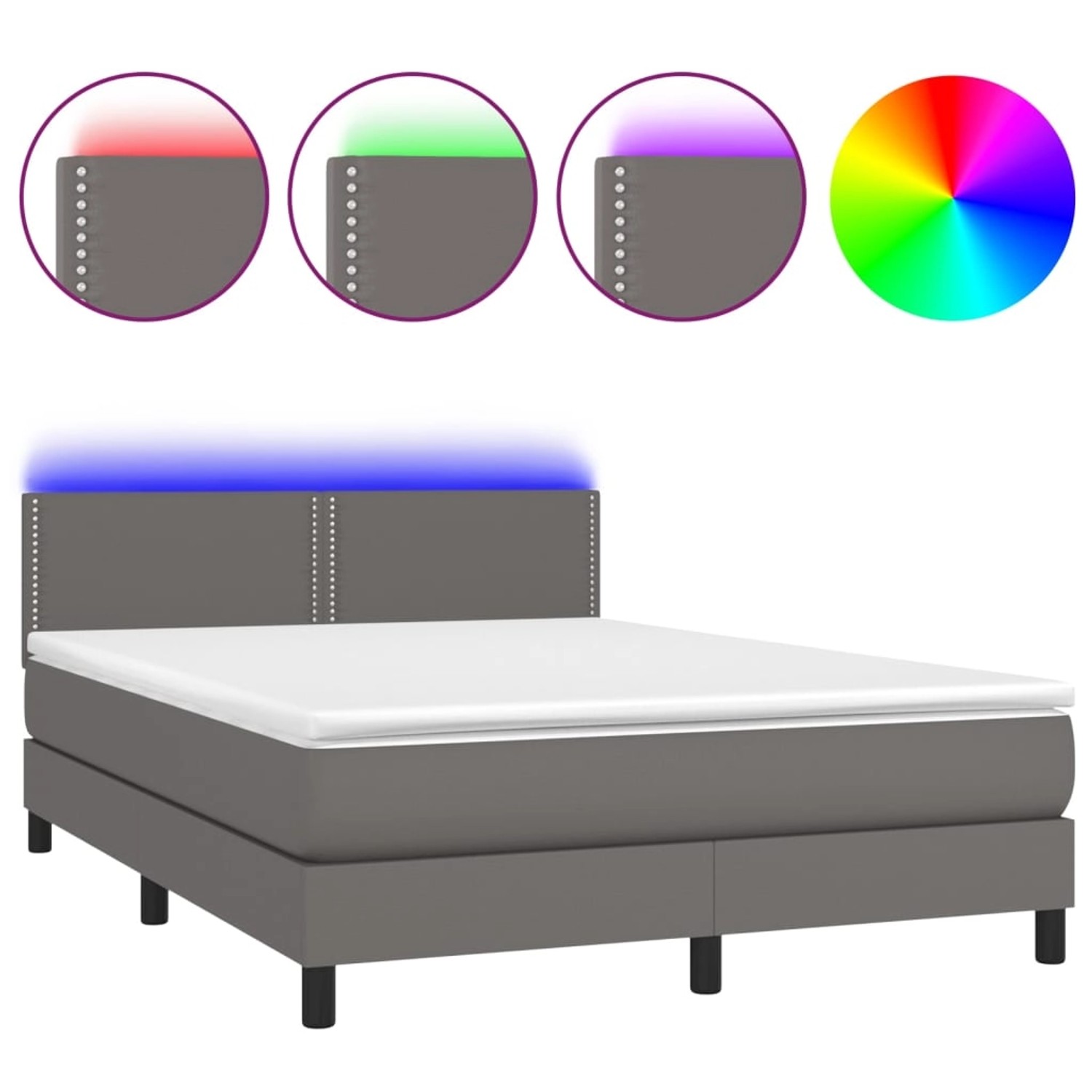 vidaXL Boxspringbett mit Matratze & LED Grau 140x190 cm Kunstleder 3134163 günstig online kaufen