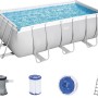 Bestway Frame Pool-Set Power Steel, 412x201x122 cm, lichtgrau, mit Filterpumpe und Leiter.