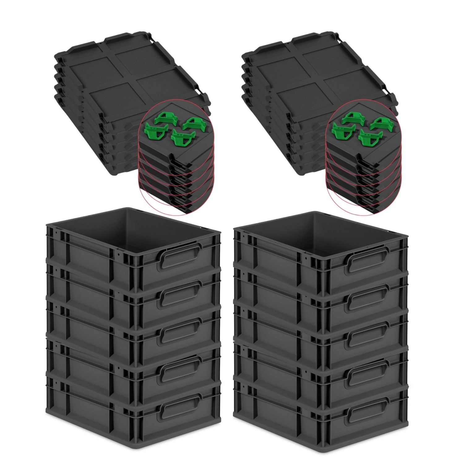 PROREGAL SparSet 10x Eurobox Nextgen Grip Mit Auflagedeckel Und Grünen Vers günstig online kaufen