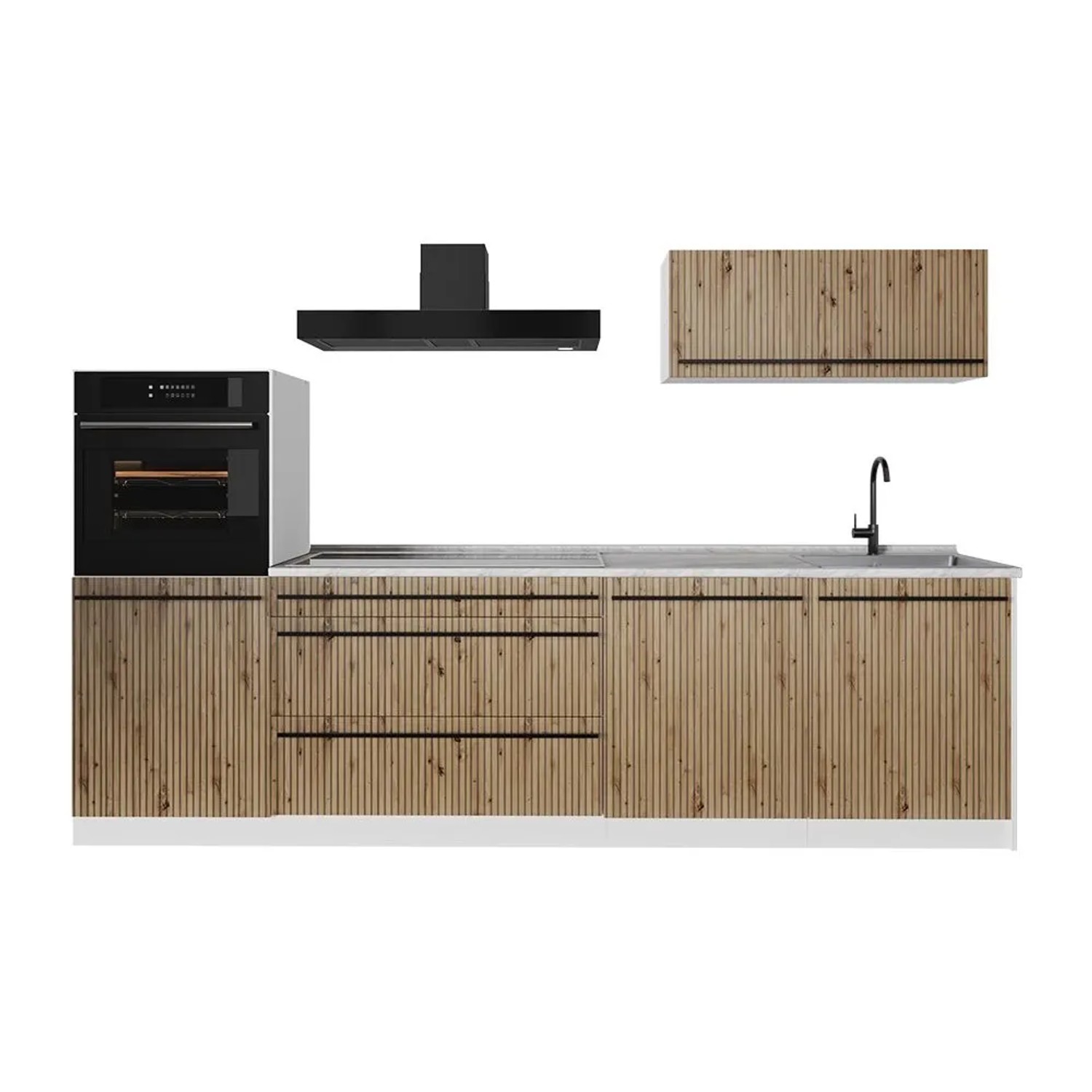 Vicco Küchenzeile R-Line Artisan-Eiche/Weiß 280 x 143 Arbeitsplatte Marmor Art Nr 67267