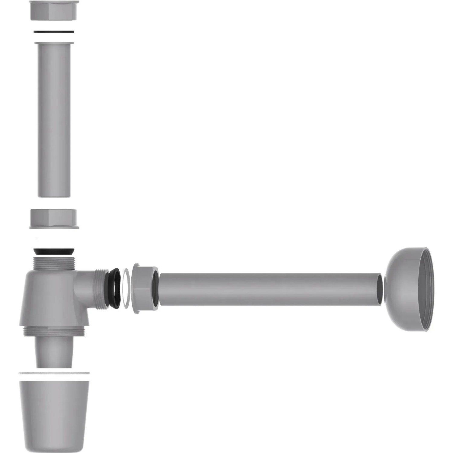 Kirchhoff Tassensiphon Eco Save, Waschbecken Siphon aus recyceltem Kunststoff, grau.