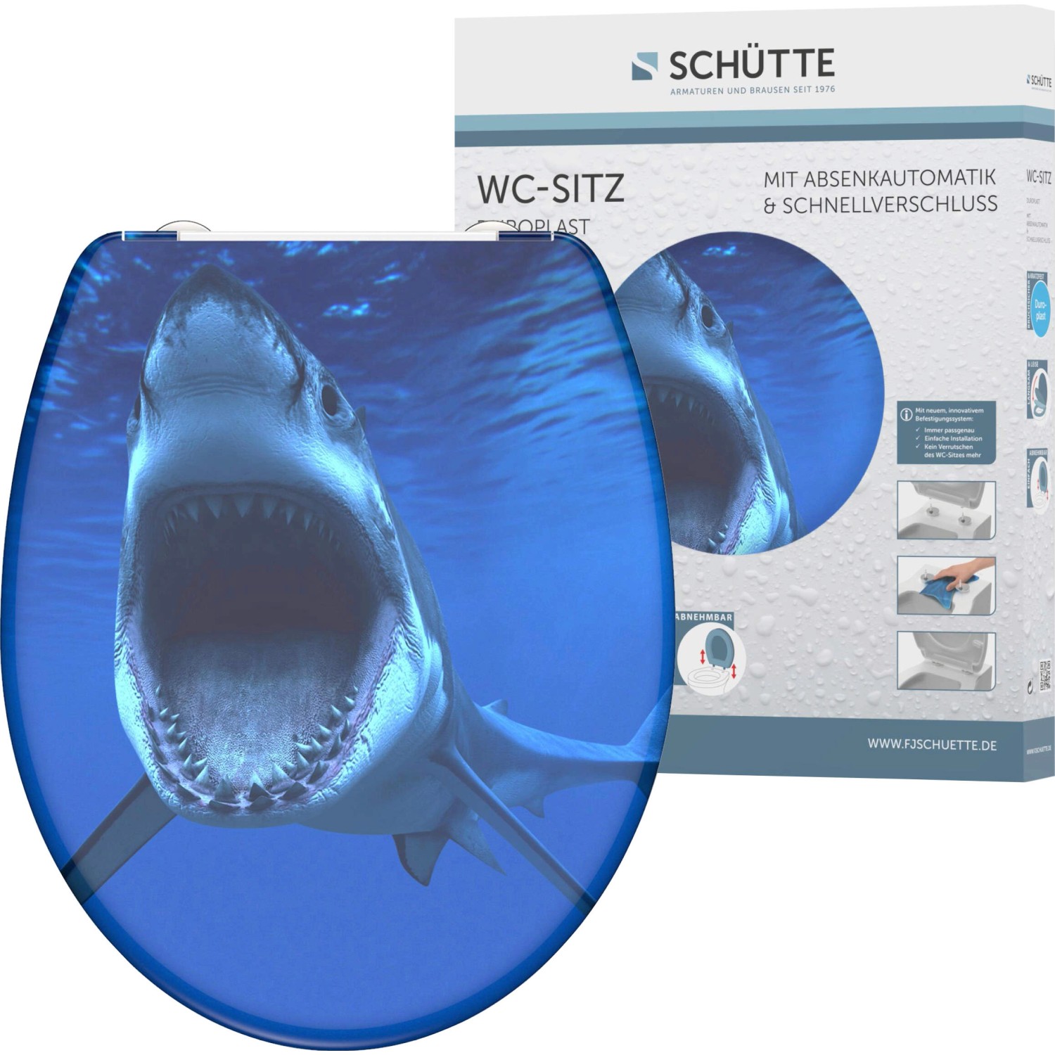 Schütte WC-Sitz Shark Duroplast mit Absenkautomatik & Schnellverschluss