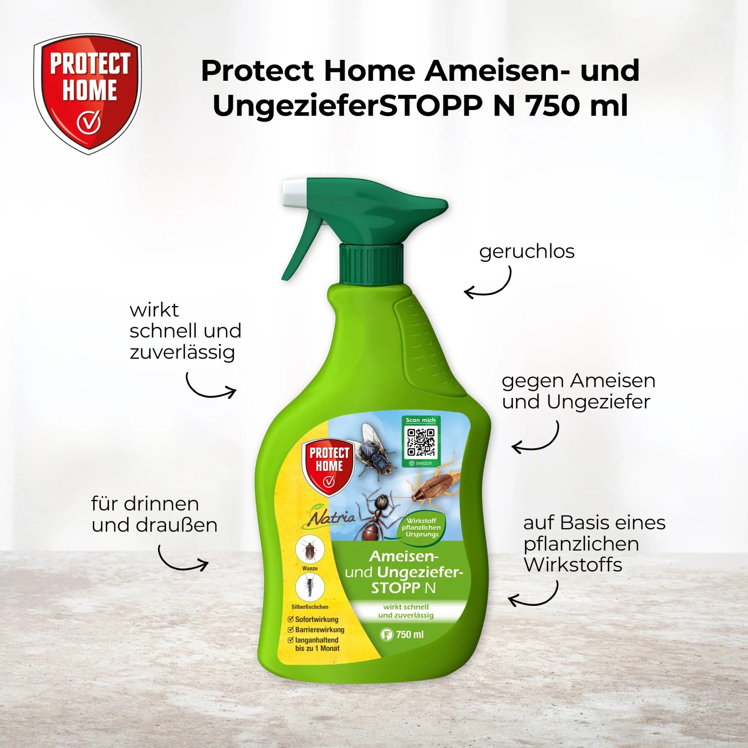 Protect Home Natria Ameisenmittel: Spray zur Ungezieferbekämpfung, 750ml Flasche.