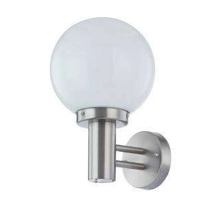 Moderne Lindby Außenwandleuchte Nada aus Edelstahl und Alu mit weißem Glas, 1-flammig.