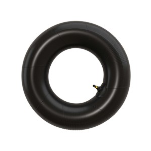 Schwarzer Wiltec Luftschlauch für Rasenmäherreifen, Größe 13x5.00-6, mit abgewinkeltem TR87 Ventil.